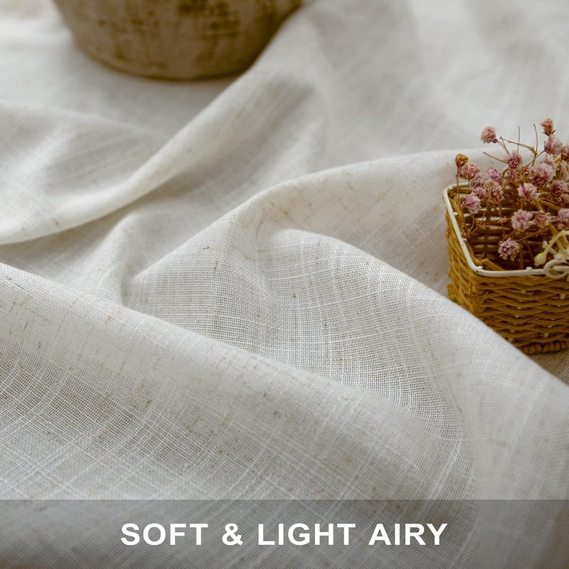 Pitalk Half Window Curtains, Short Tier Cafe Curtains for Kitchen Natural Linen Semi Sheer Cream Ivory Colored Curtain Shades for Closet Bathroom RV Camper Basement, 42 x 30 Inch, 1 Pair, Back Tab - Image 3